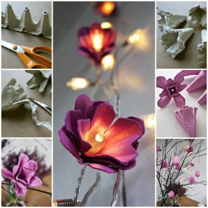 beautiful flower lights from egg cartons, great holiday decor idea.